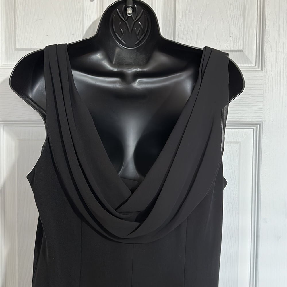Jones Wear Black Sleeveless Rhinestone A-Line Scoop Neck Draped Back Dress Sz 16 - Picture 8 of 11